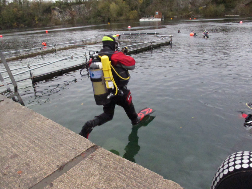 Geoff entering the water at Vobster Quay